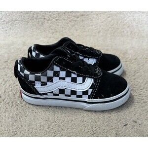 Vans Old Skool Toddler Youth Size 7 Shoes Black White Suede Comfort Low Sneakers